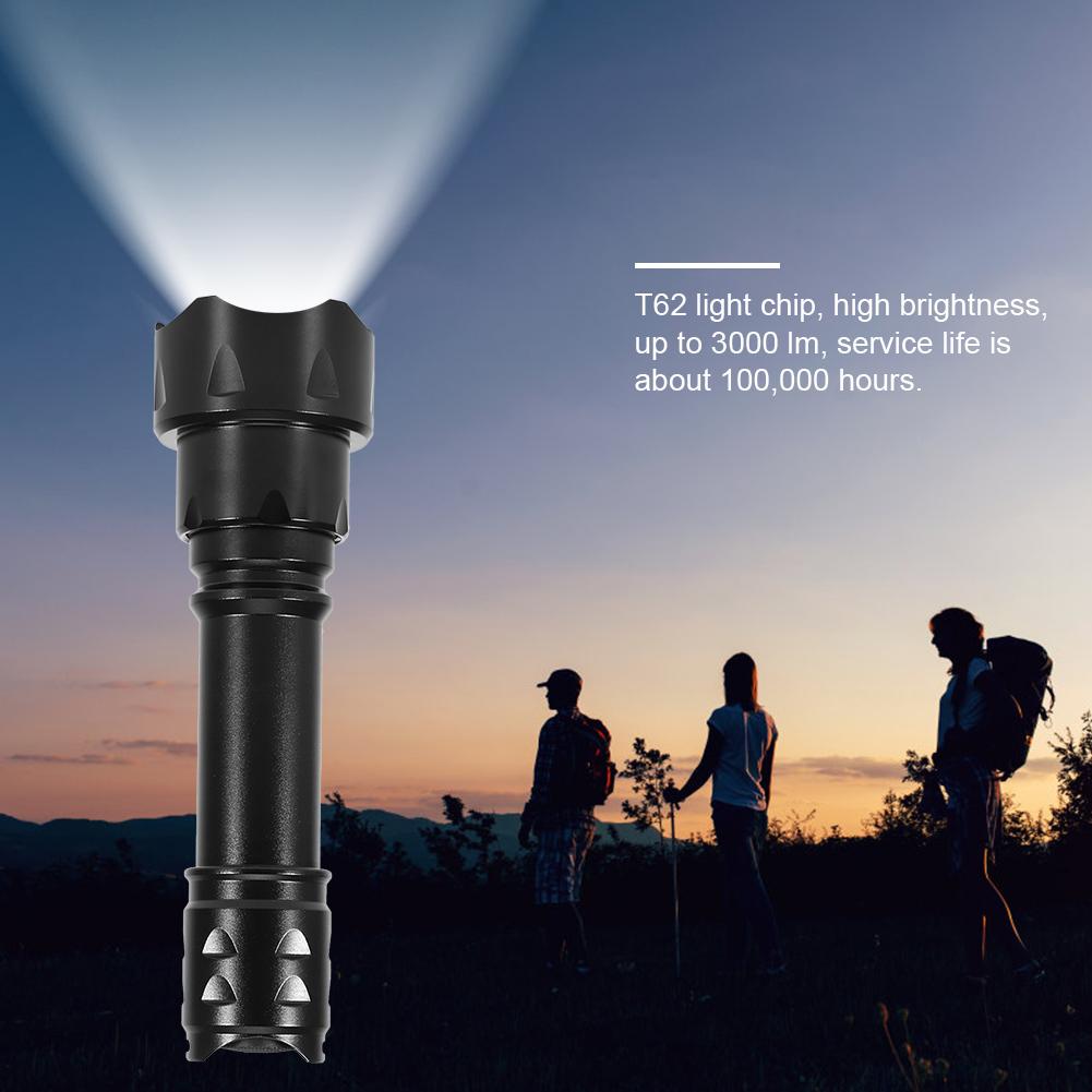 Outdoor XML T62 LED Flashlight Convex Lens Variable Focus Torch for Cycling Camping Emergency(black