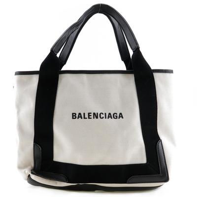 Cabas S Handbag Tote Bag White / Black Canvas Women Used