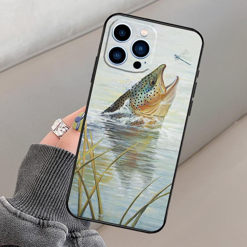 

Brown Trout Fly Fishing Phone Case For iPhone 16 15 14 13 11 12 Pro Max 15 16 Plus 12 13 mini XR 16e Funda Cover iPhone 15 Plus