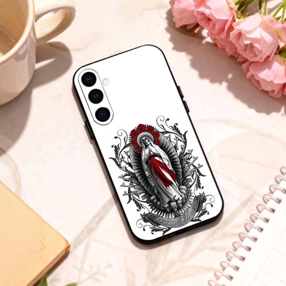 S-Santa M-Muerte P-print   Phone Case For Samsung Galaxy A73,A72,A71,A70,A53,A52,A51,Others Soft Black Shell