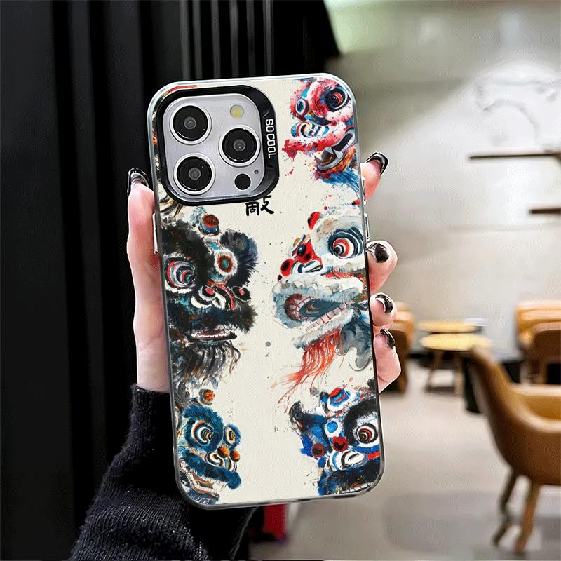 Lion Dance Ink Wash Soft Phone Case for iPhone 15 16 17 Pro Max 17Air 16E 14 Plus 13 12 Mini Shockproof Cover Back Shell