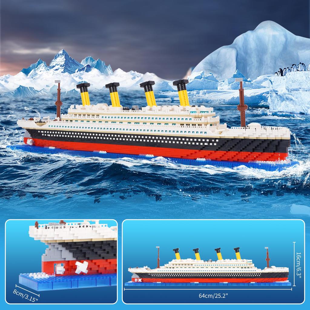 LULUFUN Microblock Titanic Ship Building Blocks Ocean Cruise Ship Assembly Gift for and Adults Set, Toy, Model, Kit, Birthdays, Christmas, Boys,