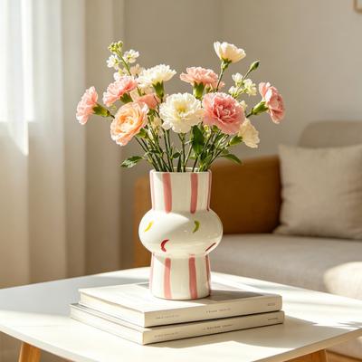 Vaso in Ceramica Dipinto a Mano a Strisce Pois Floreale Forma di Zucca Vaso per Fiori Freschi e Secchi Decorazione per la Casa