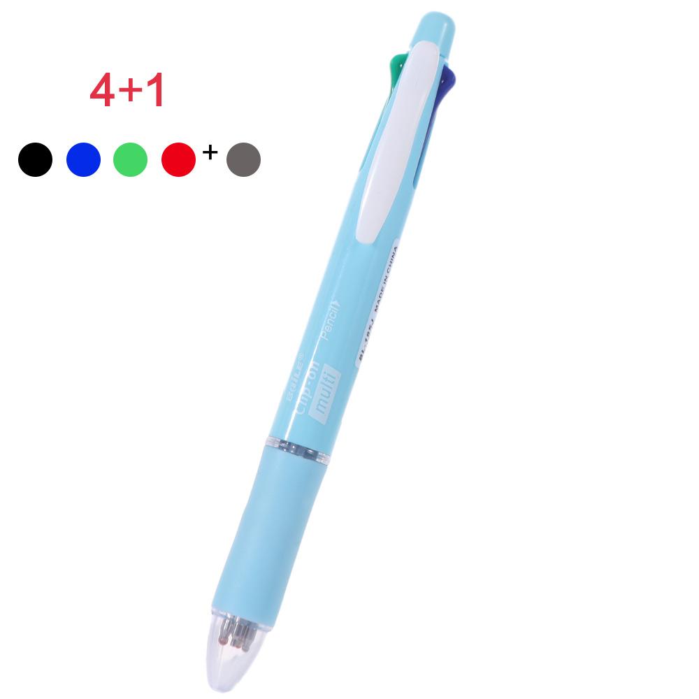4pcs 4 Colors Ball Pen Multicolor Ballpoint Pens 1 Automatic Pencil 5 in 1 Multicolor Retractable Pen Soft Rubber Grip