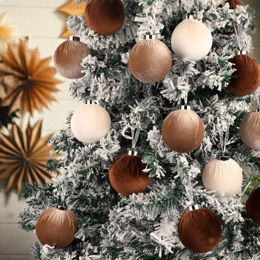 Velvet Finish Christmas Tree Ornaments Balls Set 15 Pieces 8cm Shatterproof Xmas Decorations for Holiday Tree Garland
