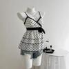 Women's Black & White Polka Dot Spaghetti Strap Lace Tank Top - Sweet & Spicy Spring/Summer Style