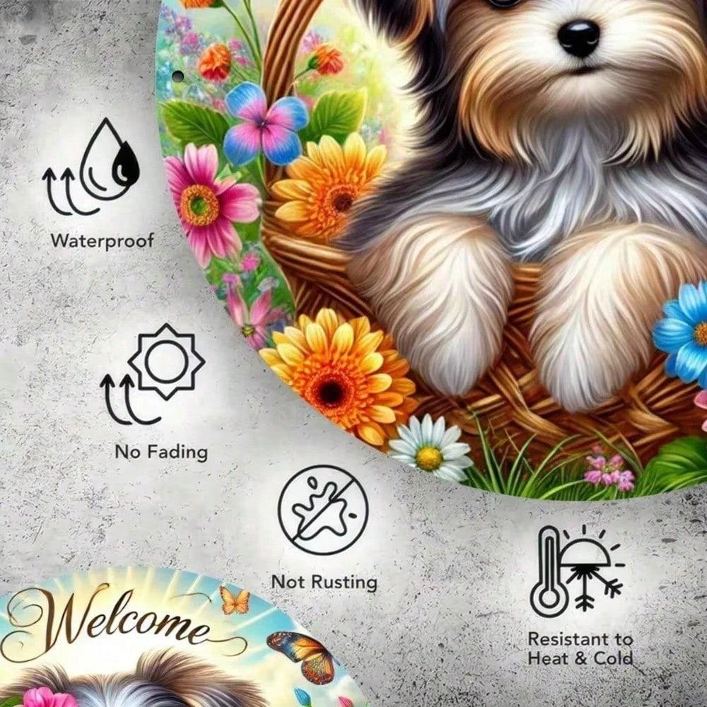 Yorkshire Terrier Metal Wall Art, Round Tin Sign 20cm for Bar Pub Decor