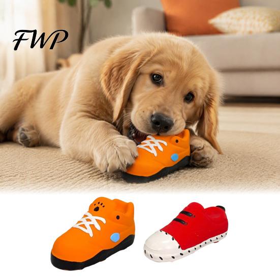 Natural Rubber Dog Toys for Aggressive Chewers Cartoon Shoe Squeaky Toy, Funny Sneaker Shape Chew Toy Soft Elastic Teething Dogs Small Medium