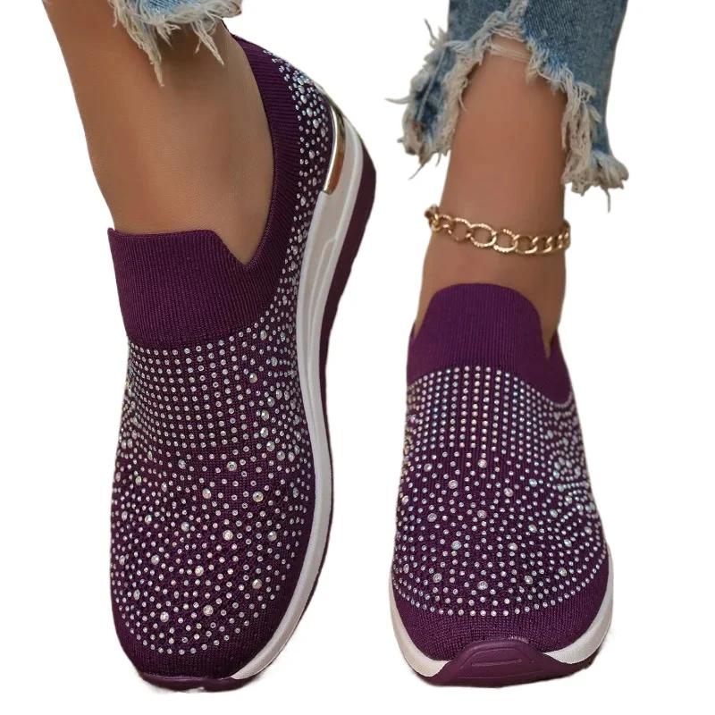 Spring/Autumn Comfortable Sneakers Bling Slip-on Casual Shoes for Women Sneakers Mesh Breathable Light Women's Vulcanize Shoes