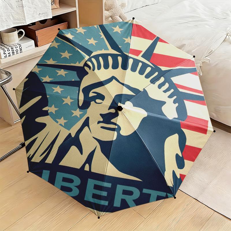 1 Stück Patriotische Statue of Liberty Regenschirm Tragbarer Faltregenschirm Eisenrahmen Rippenstruktur Außen-Heim-Regenschirm