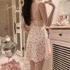 Sexy Lace Slip Nightdress Set Women Plus Size Deep V Neck Satin Lingerie Home
