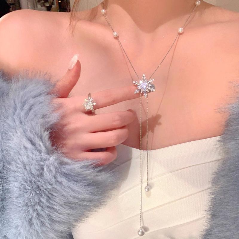 Firework Pearl Pendant Slider Necklace For Women Exquisite Sweet Long Tassel Sweater Chain Vintage Casual Versatile Jewelry Gift