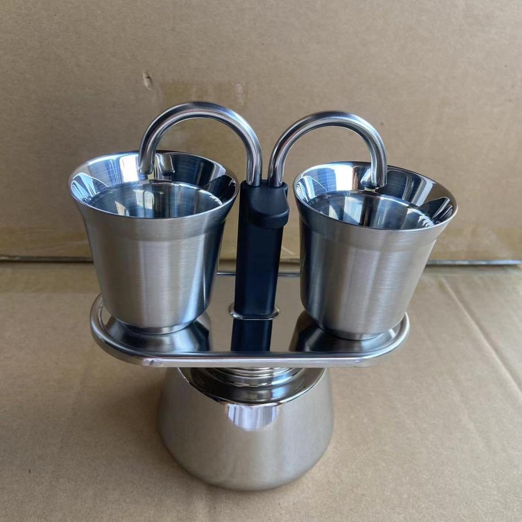 Mini Double Cup Italian-Style Stainless Steel 304 Moka Pot for Home or Camping