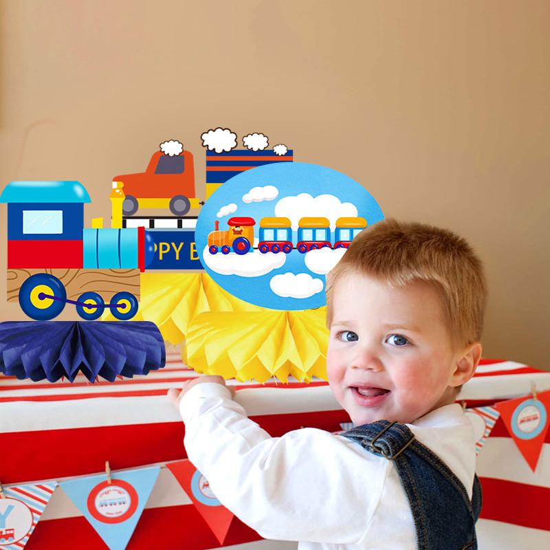 Kids Birthday Train Theme Honeycomb Ball Prop For Party Venue Table Decoration