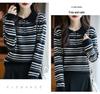 Retro Striped 100% Wool Polo Sweater - Elegant Slimming Knitwear for Women