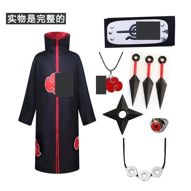 Hot Sale Anime Ninja Akatsuki Organization Cloak Set Forehead Ring Headband Necklace Kuwo Handsword Set