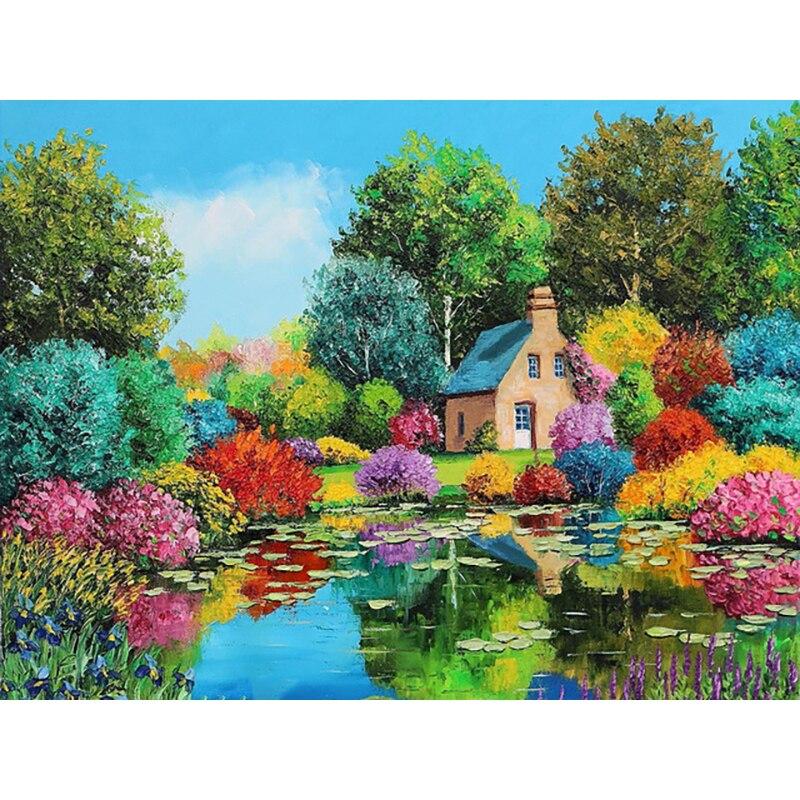 Ny DIY 5D diamantmaleri Scenic Lake Diamond Brodery Scenery Cross Stitch Full Rund Drill Mosaikk Home Decor Gift