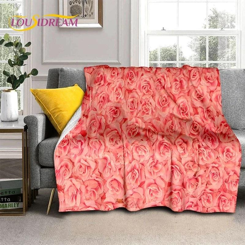 3D Rose Flowers Nordic Romantic Soft Flannel Blanket for Beds Bedroom Sofa Picnic,Throw Blanket for Cover Outdoors Leisure Gift