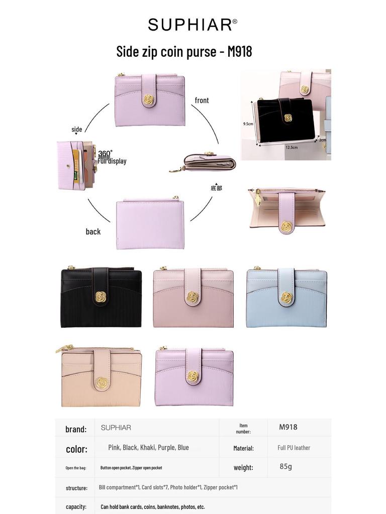 Women's PU Leather Zipper Wallet - Large Capacity Card Holder for Commuting and Students