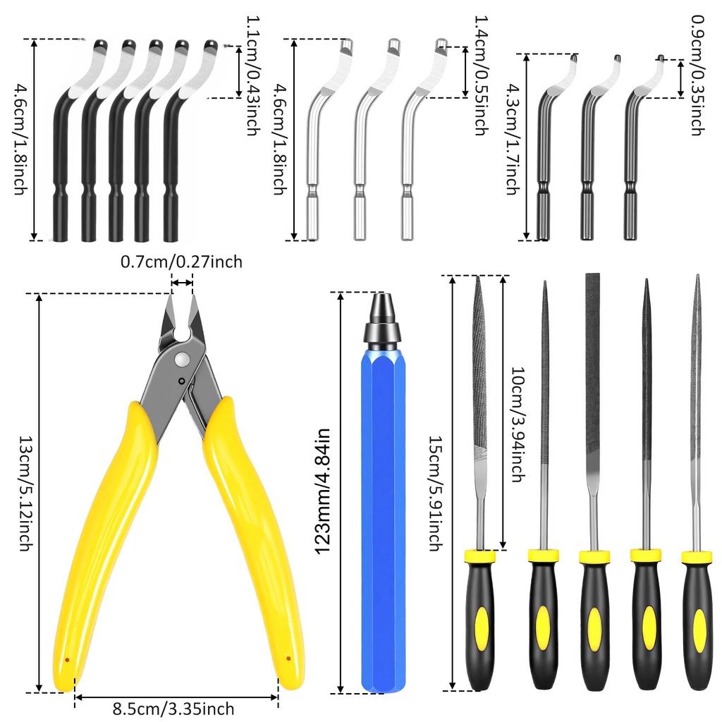 Deburring Tool Set for 3D Printer 11PCS Mix Blades Removing Burr 5PCS Needle File Micro Wire Cutter for 3D Print Plastic Model