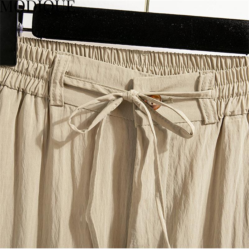 MODIQUE Vår Sommer Plus Size Ny Dame Løst Lang Lin Rett Bukser Joggebukser Dame Casual Basics Ankellange bukser med vidde ben
