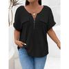 Spring and Summer Large Size Zipper Short Sleeve Women T-shirt Loose Fashion New Solid Color Tops Casual Simple Elegant Blouse Office Women's Clothing