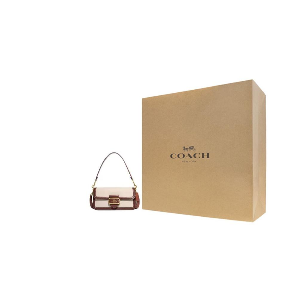 Coach Morgan 26 Metal Logo Snap Closure Canvas And Fine Calfskin Tote Shoulder Bag Medium Women handbags Gold Natural Multicolor CS191-IMNAM