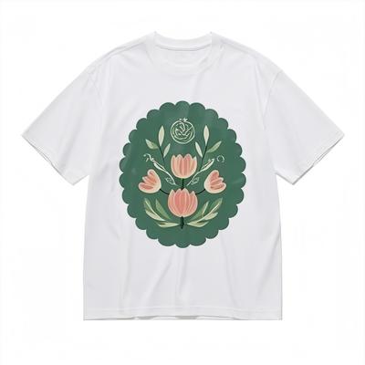 Women's Soft Breathable All Season Classic T-Shirt Floral With Green Frame Tee