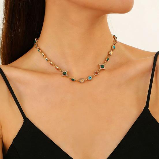 Colorful Faux Gem Necklace Women Retro Necklace Bracelet Sparkling Rhinestone Necklace for Jewelry Gift Parties Dating Weddings