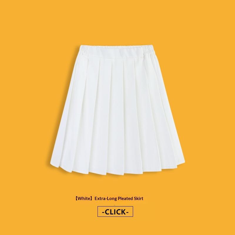 Anti-wrinkle Kids Girls Pleated Skirt Solid Color Midi Length Preppy Style Versatile Casual School Skirt for Girls Daily Wear