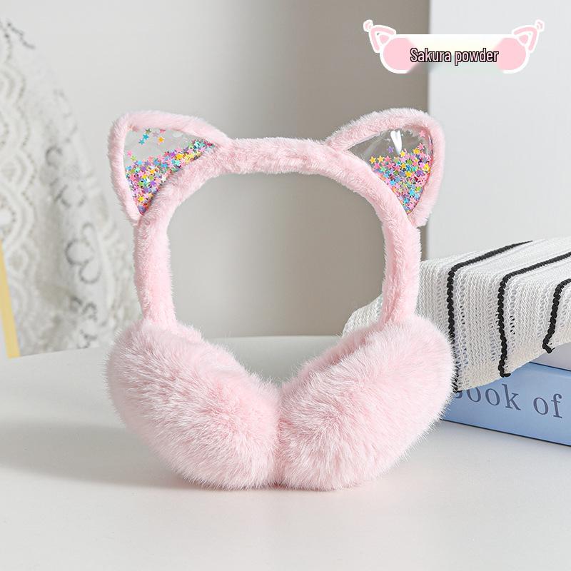

Милые зимние плюшевые складные наушники для девочек в виде котенка - Искусственный кроличий мех, Толстые теплые накладки на уши вишневый розовый