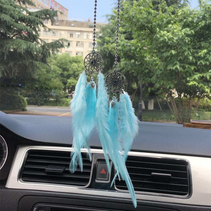 Mini Dream Catcher Car Interior Rearview Mirror Hangings Car Charms Pendant Double Wind Chimes Car Decor Accessories Multi Color