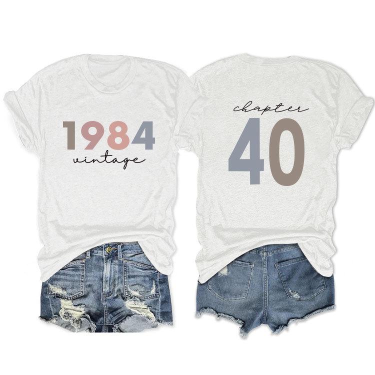 Sommer O-Ausschnitt T-Shirt 1984 Vintage Kapitel 40 Print lockeres Trend-Kurzarm-Oberteil