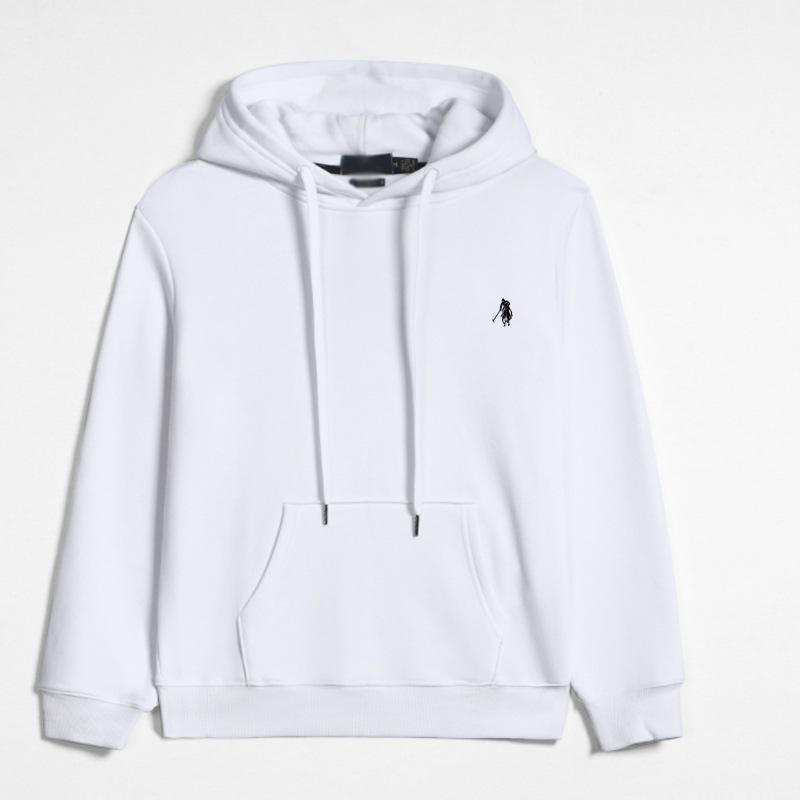 RL Men's Loose Hooded Embroidered Cardigan - Plus Size, Solid Color, All-Season Polo Sweatshirt