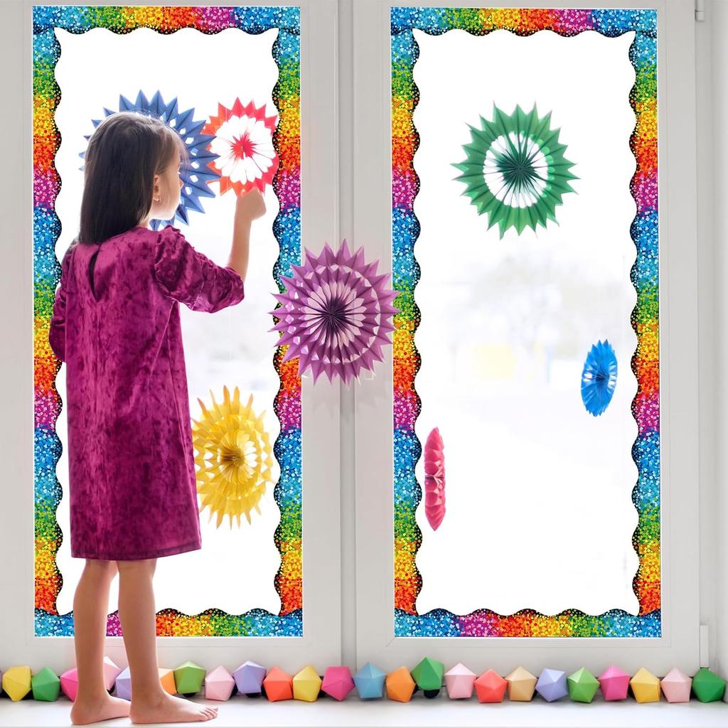 12Pcs Confetti Magnetic Bulletin Board Borders for Classroom Decorations Whiteboard Strips Colorful Scalloped Trim Magnetic Borders for Back To