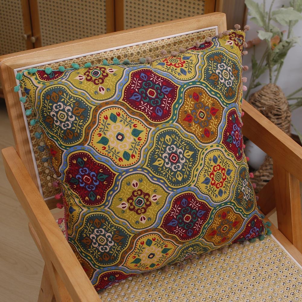 

Retro Bohemian Pillow Cushion Super Soft with Tassel Sofa Cushion Decorative Printing Wear-resistant Ethnic Style Cushion