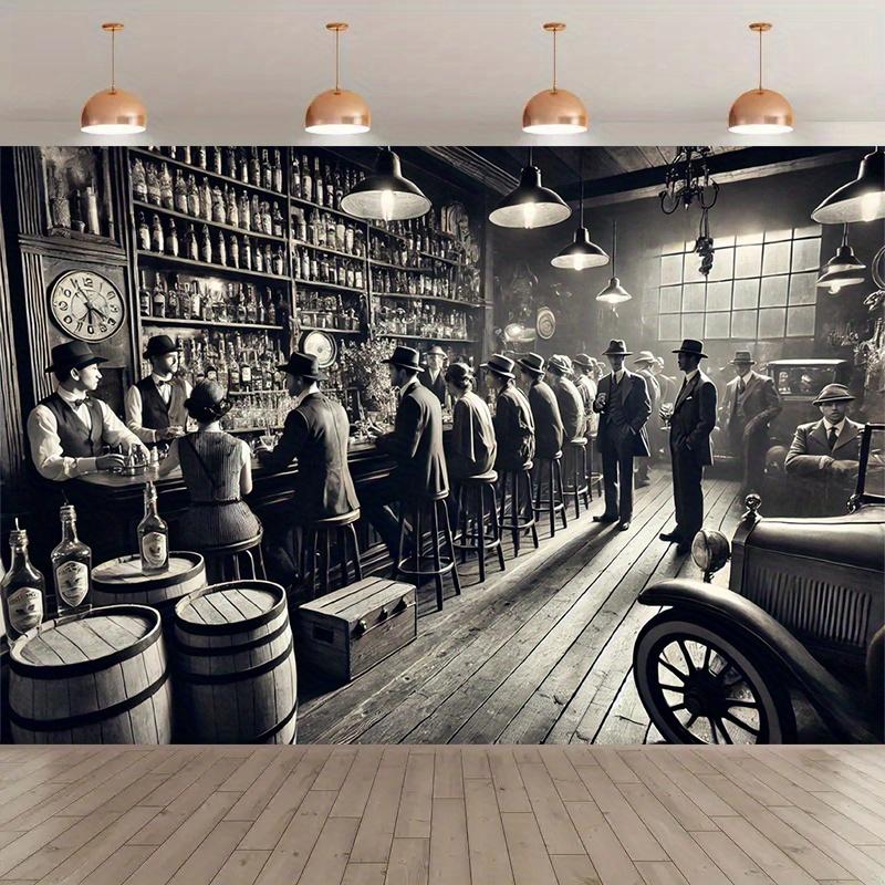 1 piece of 2D banner retro prohibition era background fabric made of polyester material 100x150cm