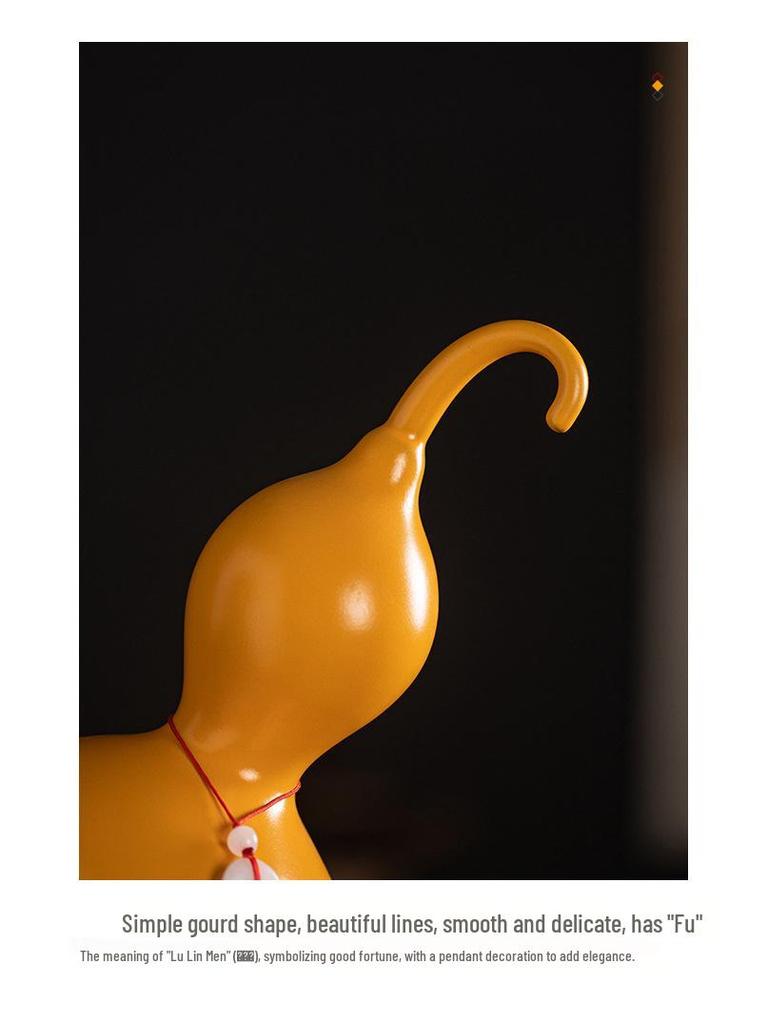 Yellow Clay Gourd Ceramic Ornament for Feng Shui: Fill Missing Corners In Southwest and Northeast, Enhance Gen Kun Palace, Balance Earth Elements.