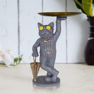 Cool Dog with Plate Showpiece for Home Decor Item,Kitchen,Bedroom, Office, Gifts Item 9.5" Inch Size