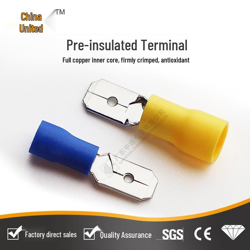 Blue Insulated Spade Terminal Lug, Cold Crimp, Pre-insulated Connector (2-110)