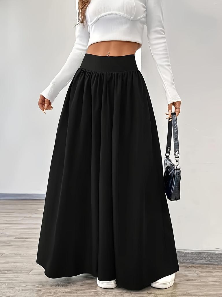 2026 Solid Color High Waist Pleated Skirt: Autumn Drape, Tummy Control, Mid-Length, Casual