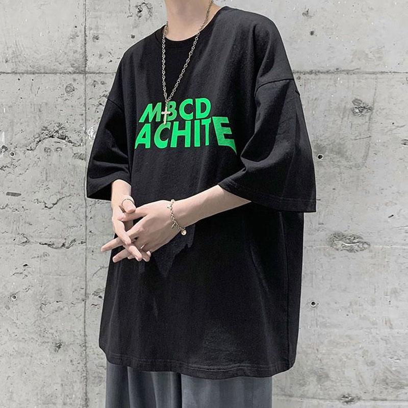Fashionable Letter Printed T-shirts Summer Korean Short Sleeve Men's Clothing Young Style Casual Round Neck Chic Loose Pullovers