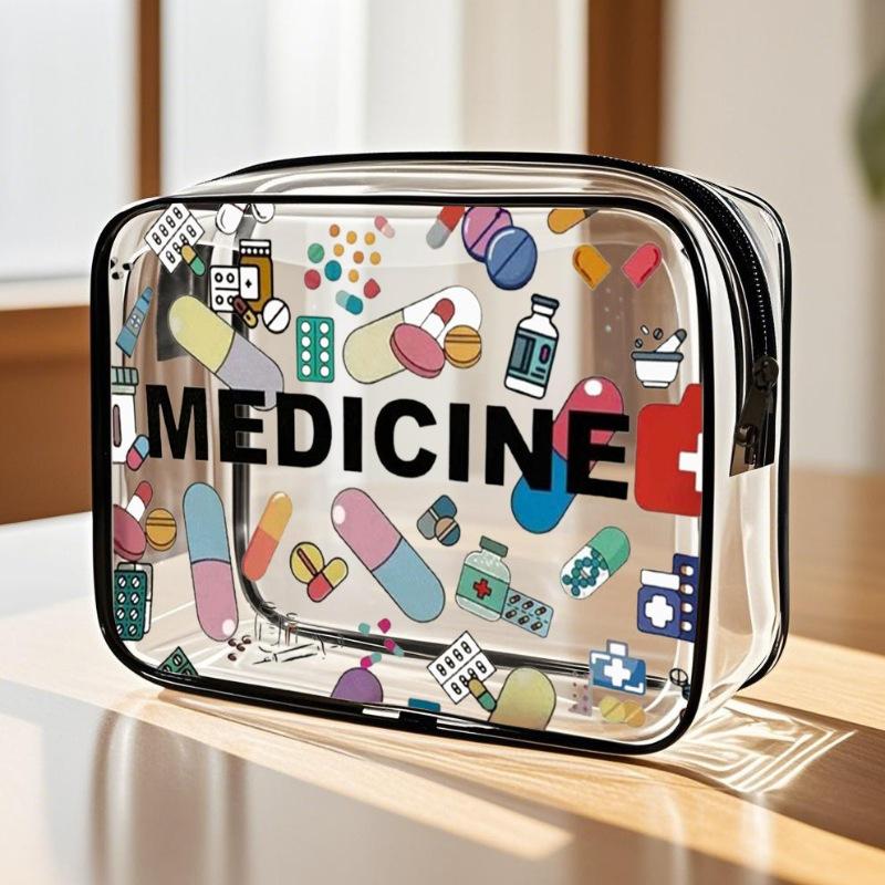 1PC Cartoon Printed PVC Clear Zipper Pouch Portable Travel Organizer Storage Bag for medicine Snacks Cables & Chargers