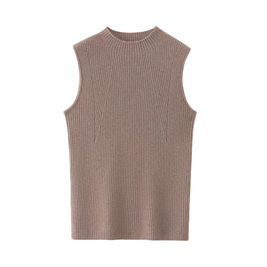 Lekasha Women's Cashmere Sleeveless Slim-Fit Sweater, Spring/Summer Wool Knit Base Layer, Half-High Neck.