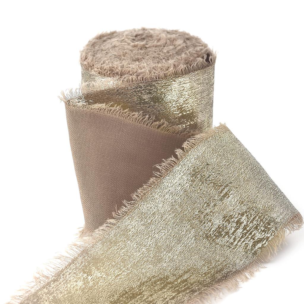 4cm Glitter Imitation Silk Chiffon With Hand Torn Raw Edge Bouquet Gift Packaging Ribbon DIY Wedding Home Hotel Party Decoration