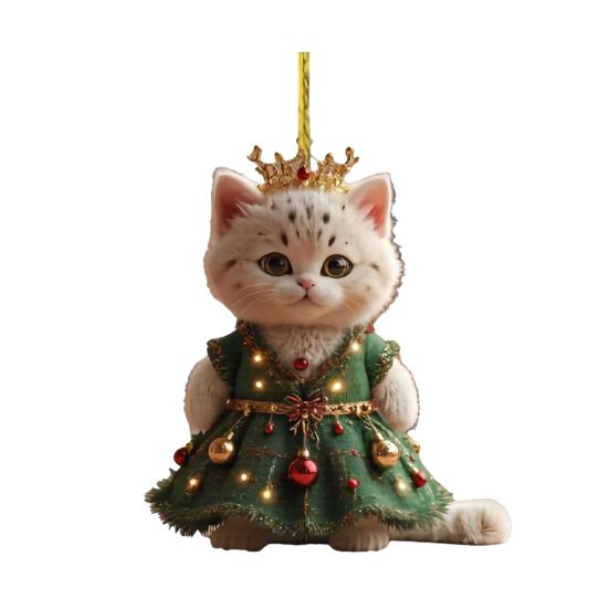 Cute Cat Christmas Ornament Acrylic Christmas Tree Ornament 2D Flat Cartoon Cat Hanging Pendant
