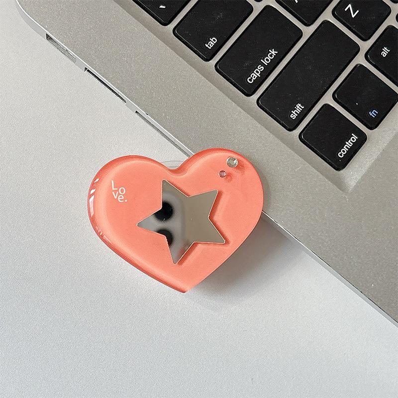 Heart-shaped Rhinestone Star Mirror Phone Holder with Magnetic Finger Ring