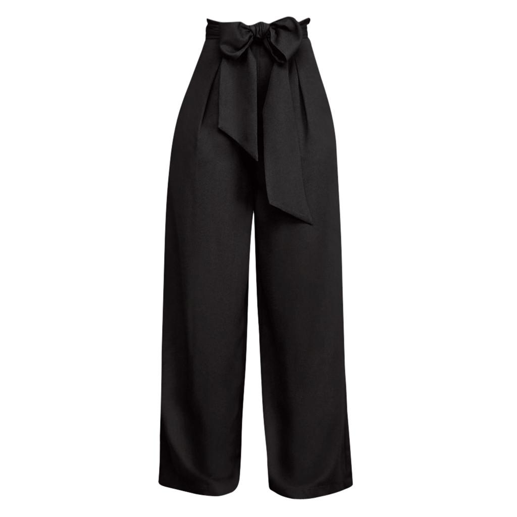 Dame Dame Palazzo Bred Leg Bukser Høy midje Løse Culottes Bukser