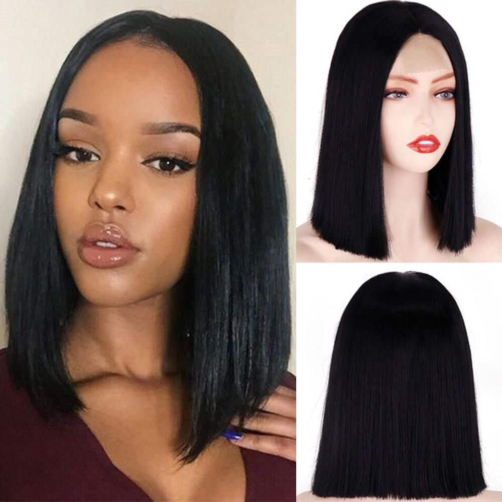 MISS WIG Kvinner Kort rett Bob-parykk Uten smell Blonder Frontparykk Syntetisk fiber Rødvinfarge Skulderlengde Rett parykk