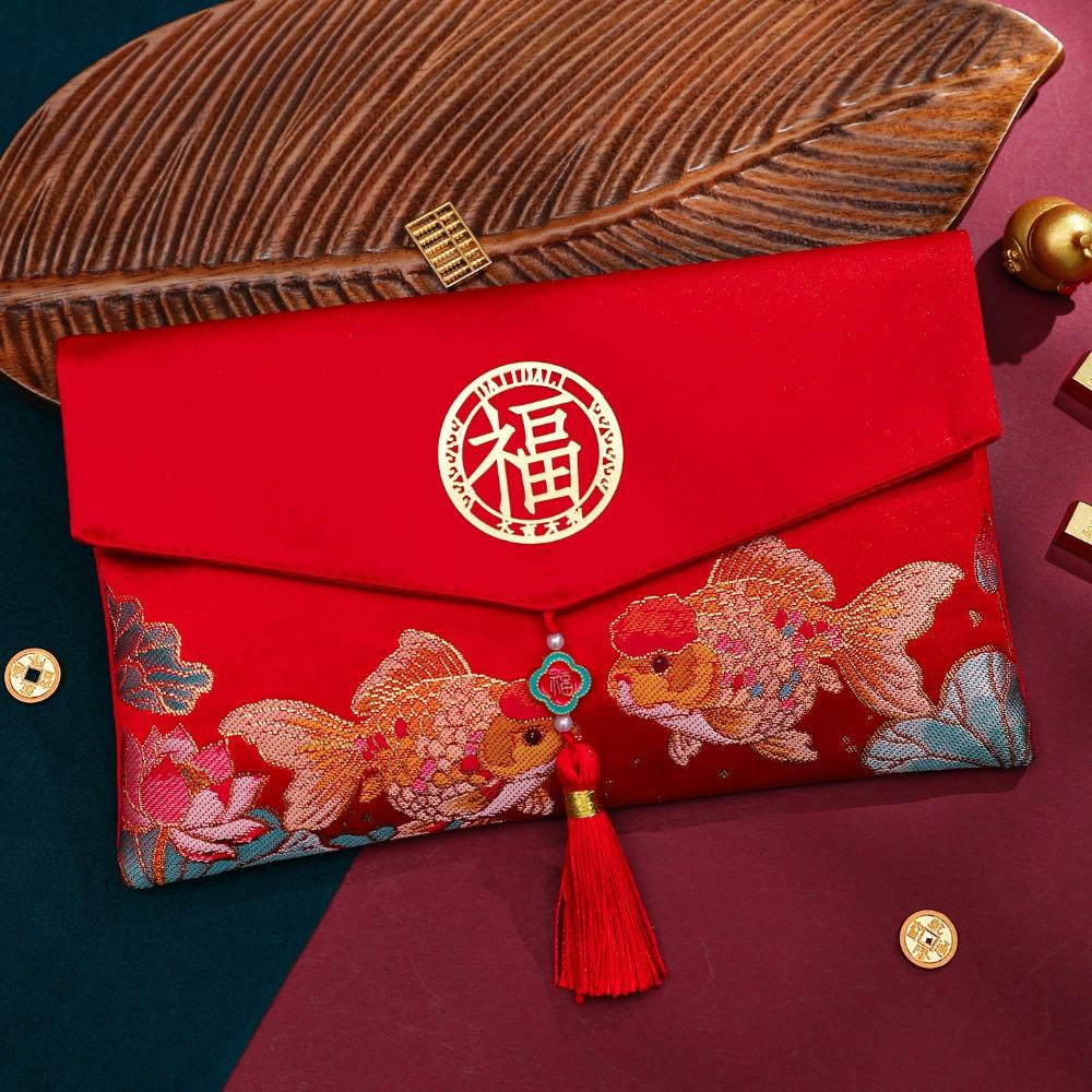 

Red Color Lucky Money Pouches Embroider With Tassel High-End Red Envelopes Lucky Pattern High-Quality Material Money Pocket